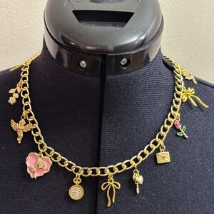 Handmade Gold Twisted Curb Links Chunky Dangling Charm Necklace 20”